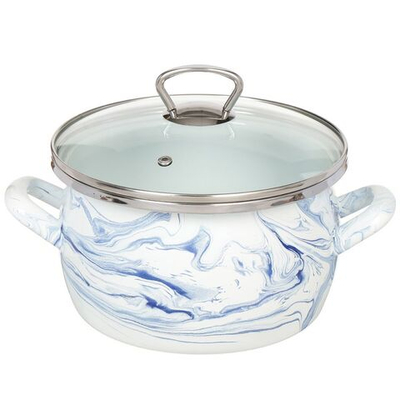 Кастрюля сталь, эмал, 3 л, с крыш, Сантэкс, Шейк бело-синий, 1-2430111, индукц