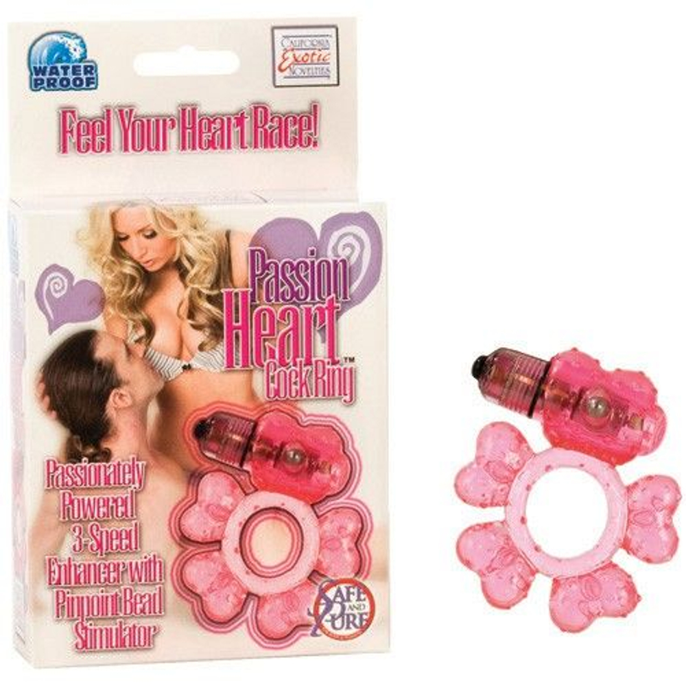 Розовое эрекционное кольцо с вибрацией PASSION HEART (Цвет: розовый)