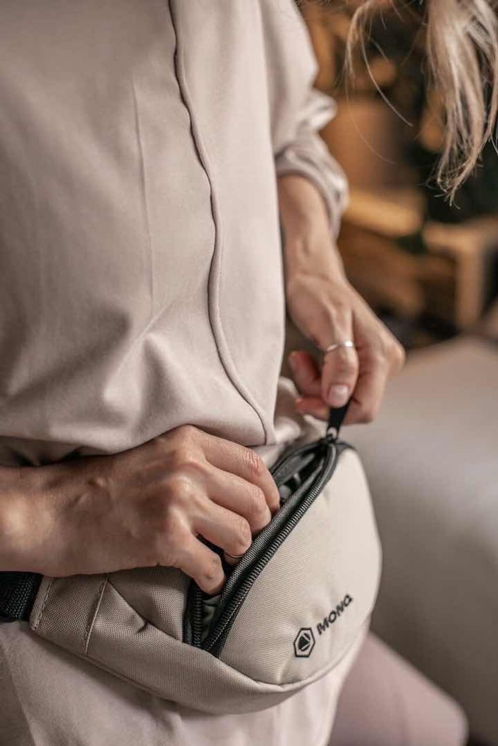 Сумка поясная MONQ Small Buddha Оксфорд Бежевая