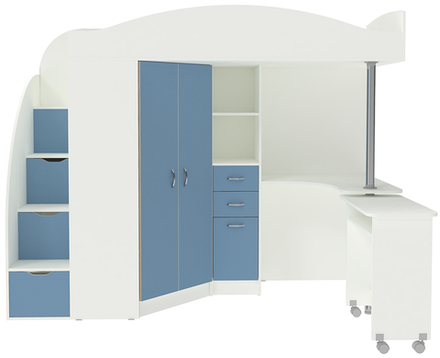 Кровать-чердак КарИВи Юниор 4 Белый  Светло-синий, голубой