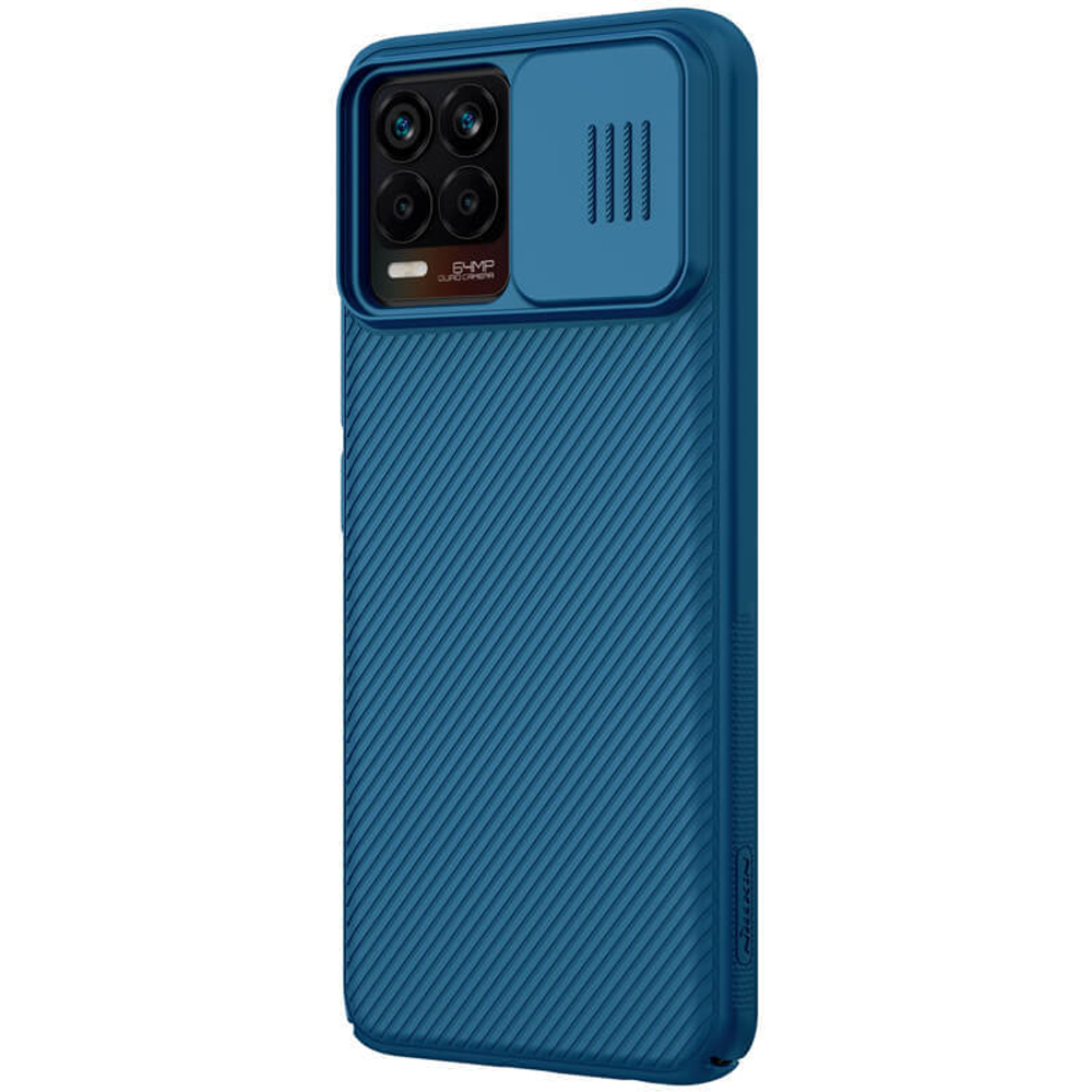 Чехол синего цвета с защитной шторкой камеры от Nillkin CamShield Case на OPPO Realme 8 и 8 Pro