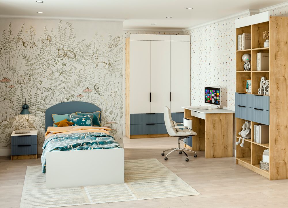 Кровать 900 Лавис КРД 900.1 (Белый/Лазурь софт)