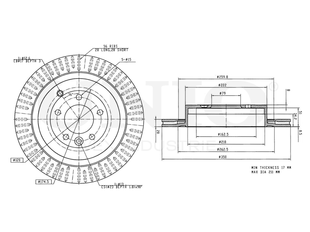 Диск тормозной задний UNIO BRD-20380