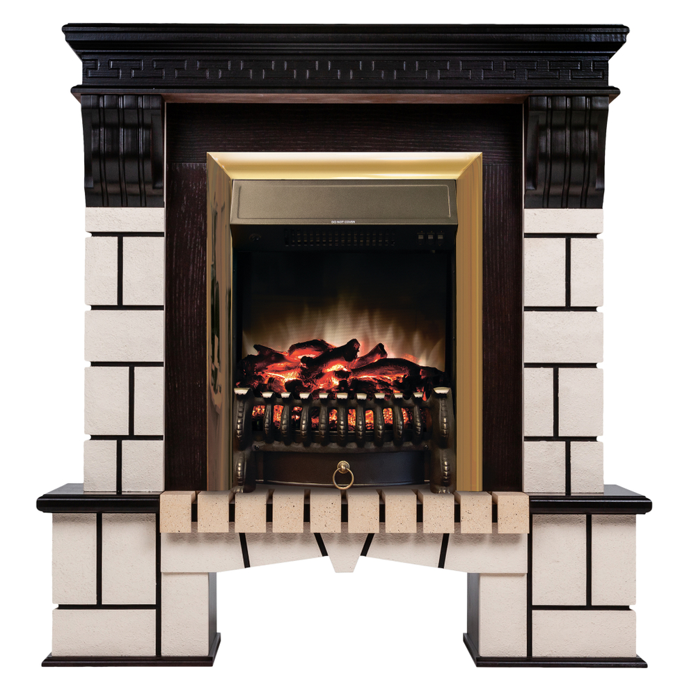 Каминокомплект Real Flame Stone AO-297 с очагом Fobos Lux Brass