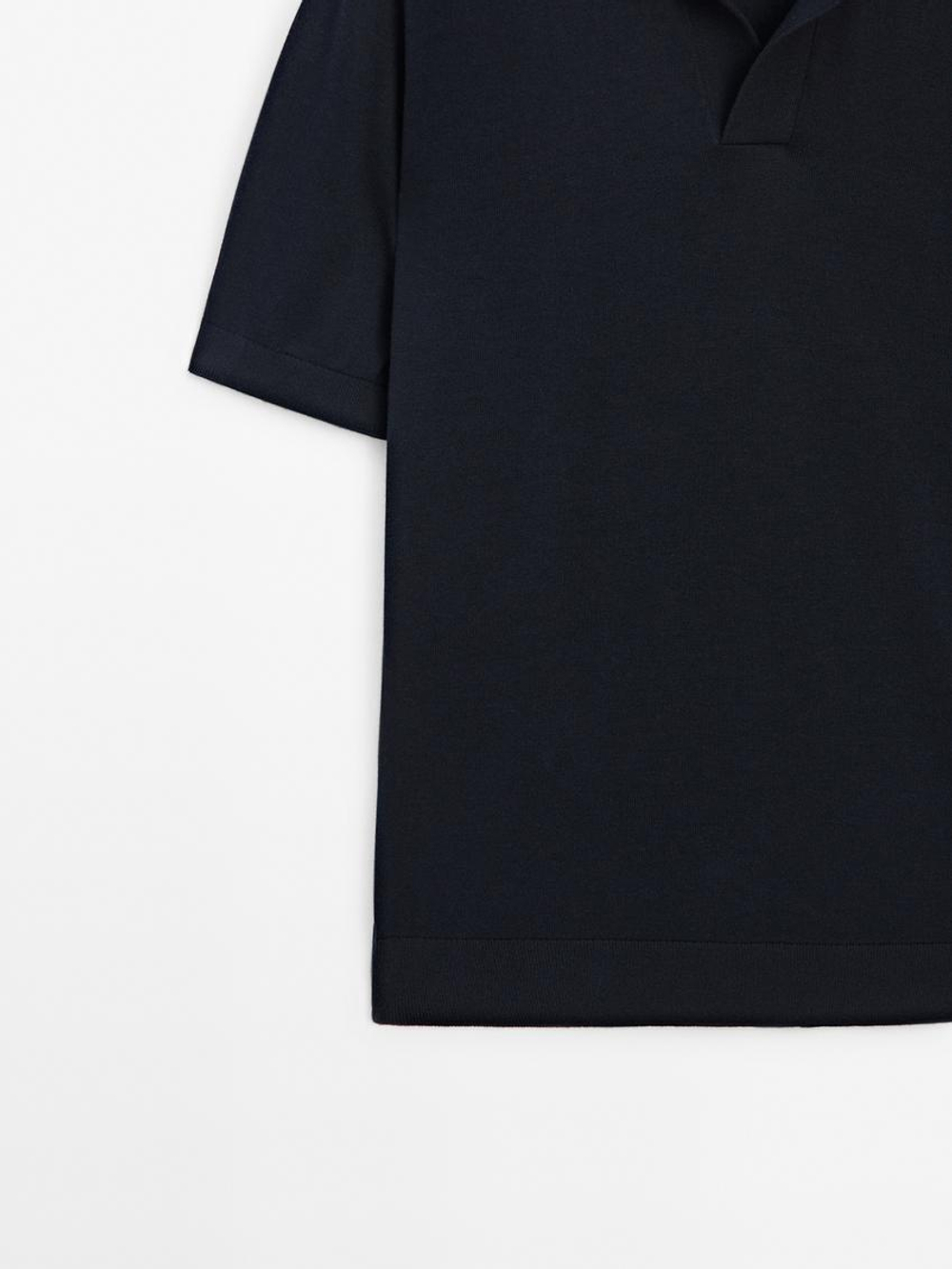 Massimo Dutti Футболка-поло из смесового трикотажа, темно-синий