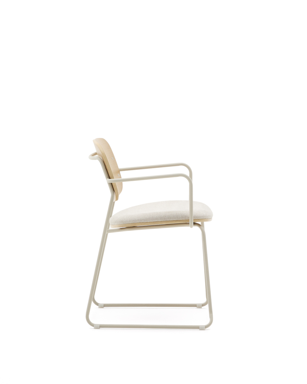 Стул Meli с подлокотниками с сиденьем из бежевого шенилла и бежевыми металлическими ножками