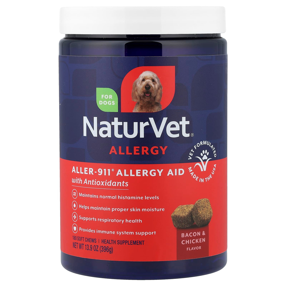NaturVet, Aller-911, средство от аллергии + антиоксиданты, для собак, 180 жевательных таблеток, 396 г (13,9 унции)