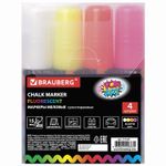 Маркеры меловые "POP-ART", НАБОР 4 ЦВЕТА, 15 мм, сухостираемые, для гладких поверхностей, BRAUBERG, 151545