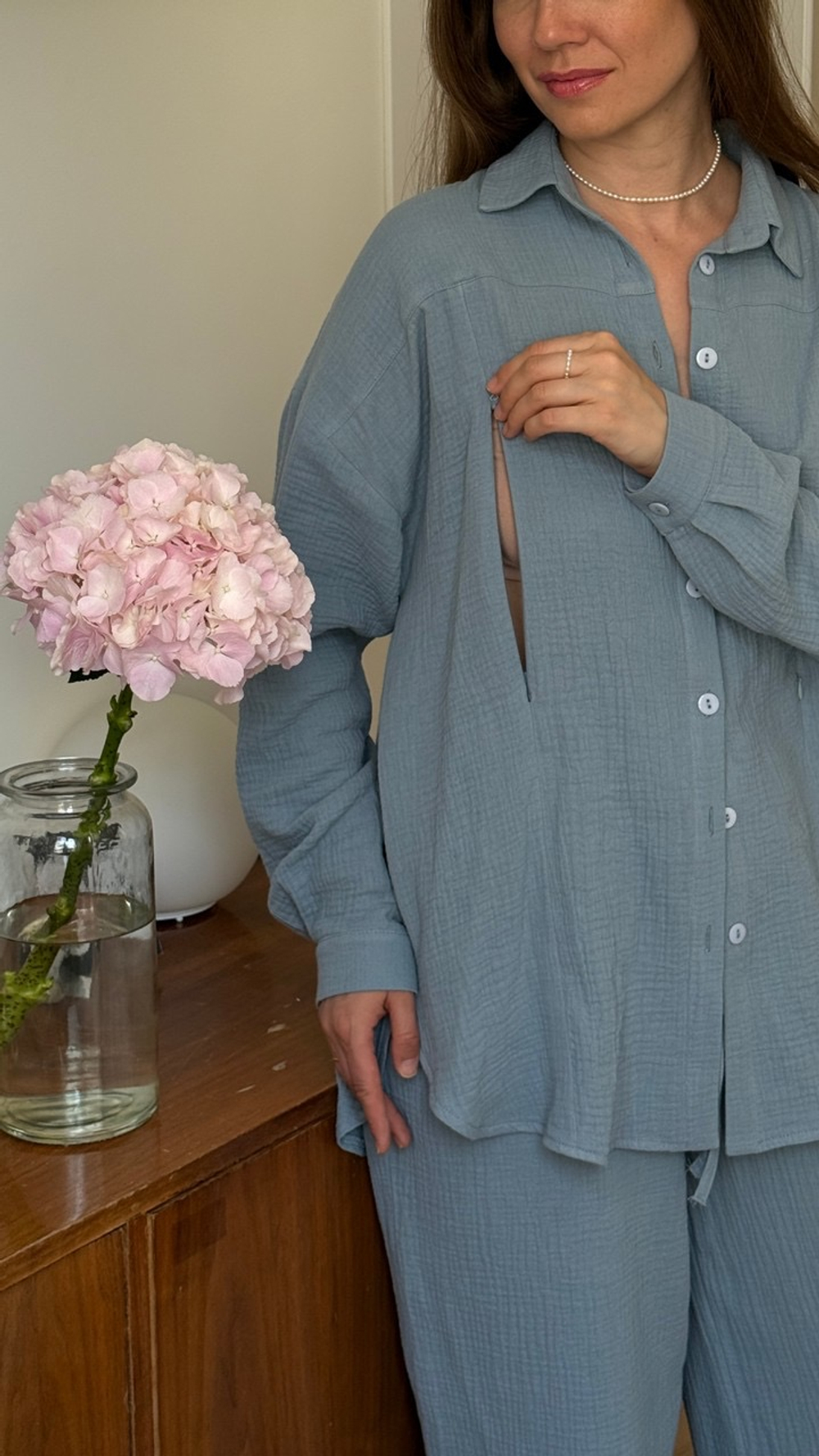 Рубашка Дунай из муслина для бер. и кор., Грозовое небо