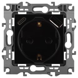 Розетка ЭРА Серия 12 12-4108-06 2P+E 16A-250В со шторками с USB type-A+C 5В-3А чёрный | Эра 12