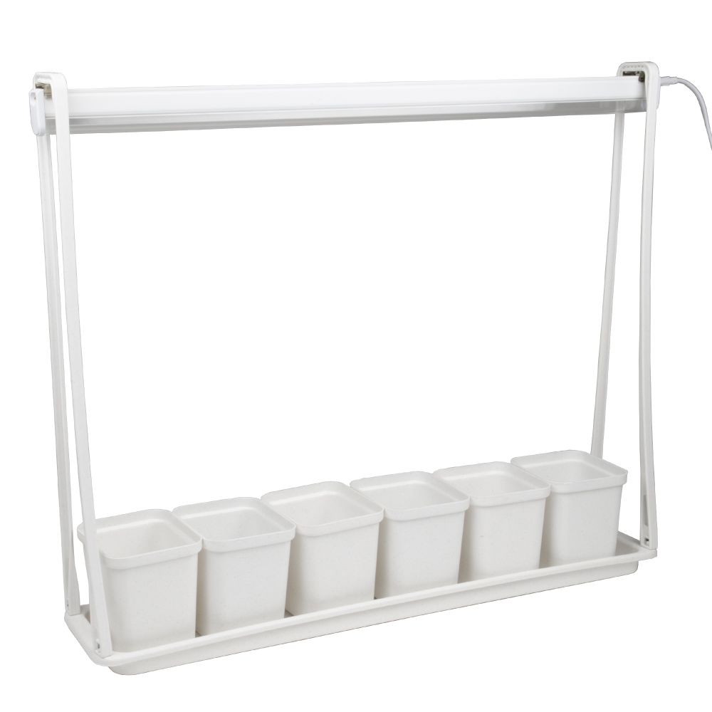 ULT-P56-10W-SPSB IP20 MARBLE ECONOM Набор Минисад. светильник для растений светодиодный с подставкой. Спектр для рассады и цветения. 6 кашпо в-к. мраморные. TM Uniel