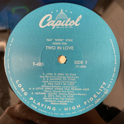 Винтажная виниловая пластинка LP Nat King Cole, Nat King Cole Sings For Two In Love (США 1957)