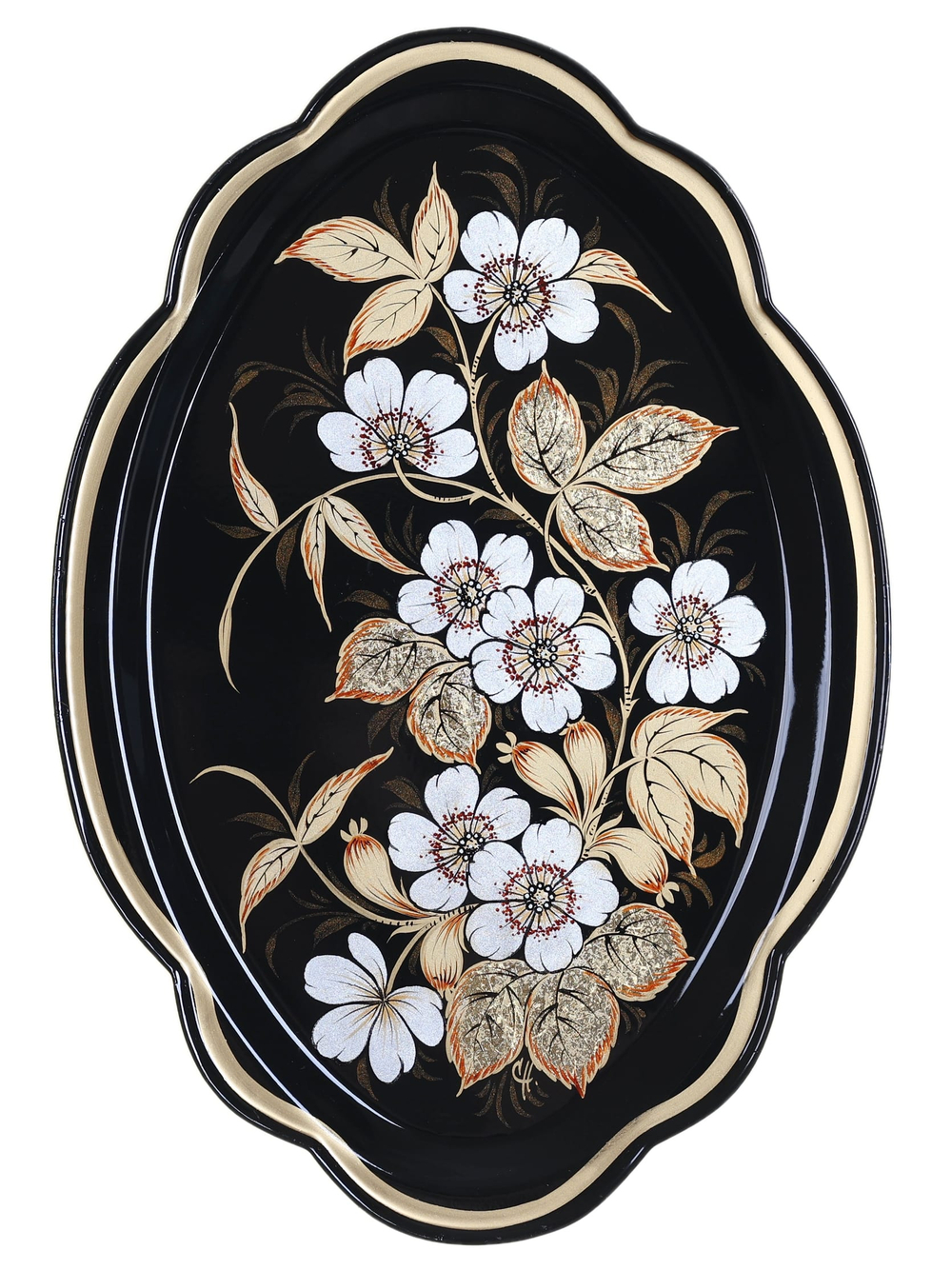 Жостовский поднос декоративный, размер 32х22 см (A11), металлический