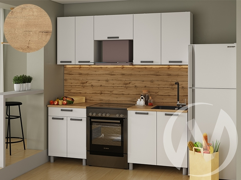 Кухня Кьяра 2.0м с окапом 38мм дуб бунратти