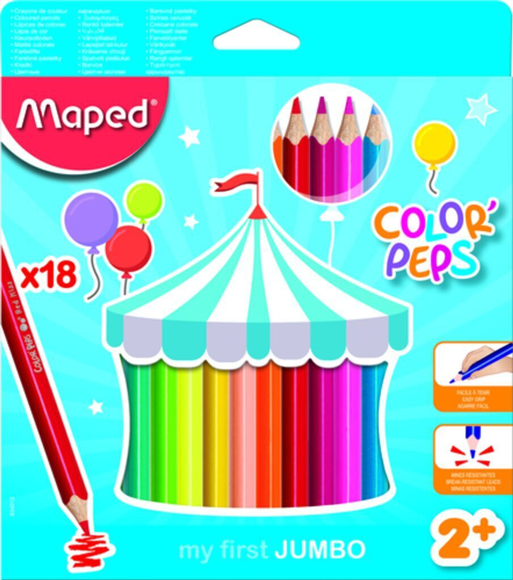 Карандаши цвет. Jumbo 18цв  Maped Color Peps  трехгранные, ударопрочные, карт.упак.