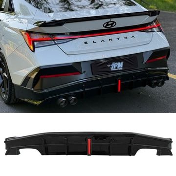 Диффузор под раздвоение выхлопа с LED лампой Hyundai Elantra 2023-2025 чёрный глянец