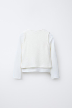 ZARA КОМБИНИРОВАННАЯ ФУТБОЛКА С ЖИЛЕТОМ И ЗАКЛЕПКАМИ, ЭКРЮ