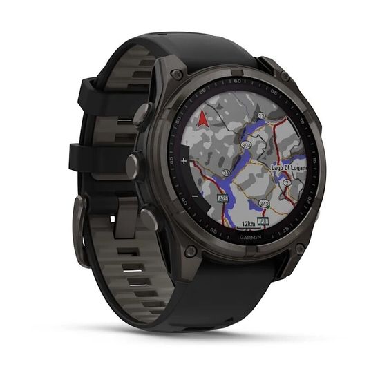 Умные часы Garmin Fenix 8, 47 мм, Solar, Sapphire, титановый угольно-серый DLC с черным ремешком