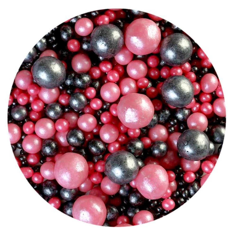 Шарики кранч Розовый, черный микс  100 гр.