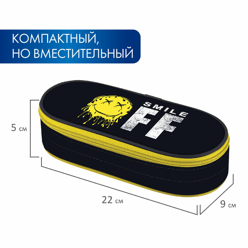 Пенал-футляр BRAUBERG 1 отделение органайзер полиэстер 22x9x5 см "Smile OFF" (2 штуки в упаковке)