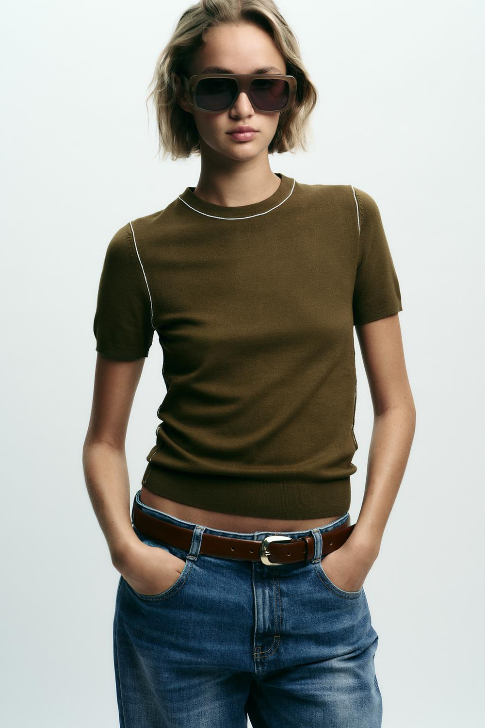 ZARA КОЖАНЫЙ РЕМЕНЬ С ОВАЛЬНОЙ ПРЯЖКОЙ, КОРИЧНЕВЫЙ