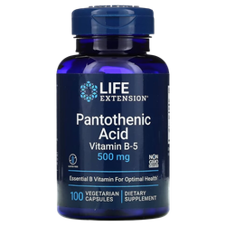 Life Extension Pantothenic Acid 500 mg 100 veg capsules, Витамин B5 (Пантотеновая кислота)