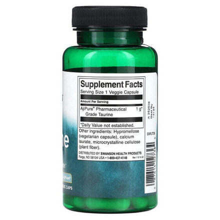 Аминокислоты Swanson, Таурин, 1000 мг, 60 растительных капсул