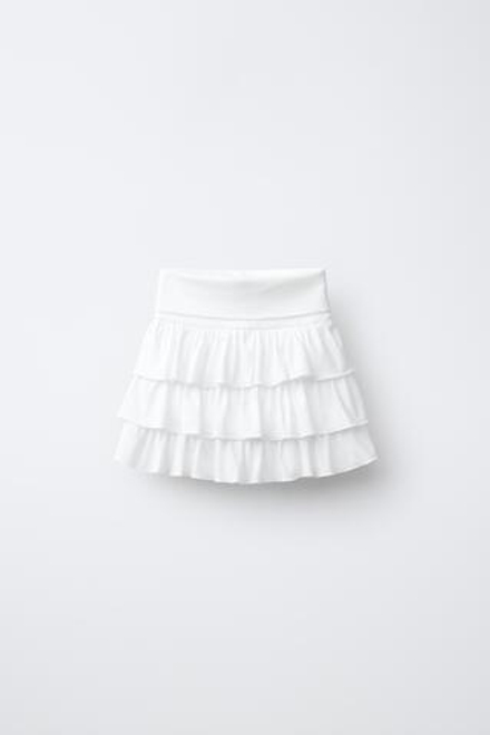 ZARA ЮБКА-ШОРТЫ В ПОЛОСКУ С ВОЛАНАМИ, БЕЛЫЙ