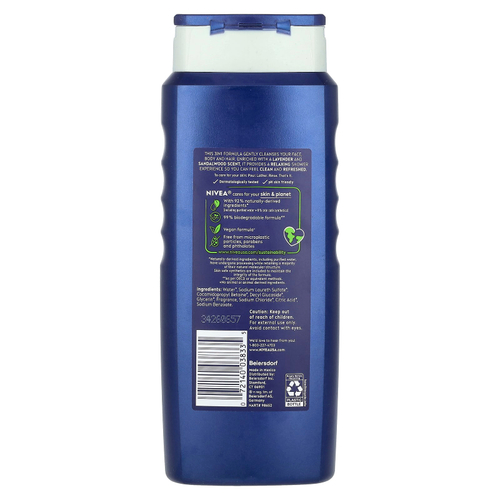 Nivea, Для мужчин, гель для душа 3 в 1, расслабляющий, с ароматом лаванды и сандалового дерева, 500 мл (16,9 жидк. унц.)
