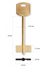 Заготовка сувальдного ключа 10505 ЗТ-2 (Зенит) 91*26,4*11,6 мм, лат., штамп.,б/п