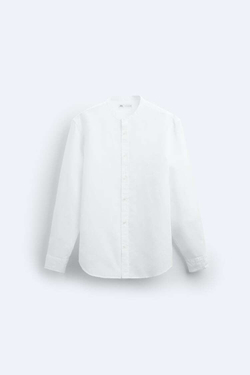 ZARA РУБАШКА ИЗ ХЛОПКА И ЛЬНА, БЕЛЫЙ