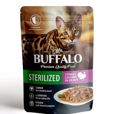 Влажный корм для кошек Mr.Buffalo STERILIZED с индейкой в соусе, Пауч 85 г