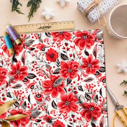 Ткань Ниагара Софт красная цветочная иллюстрация