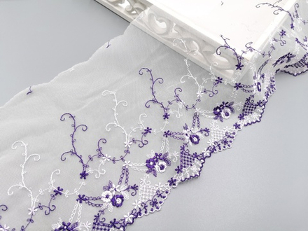 Вышивка на сетке, ПРАВАЯ, 18 см, шампань/фиолетовый,(Арт: VS-1023), м