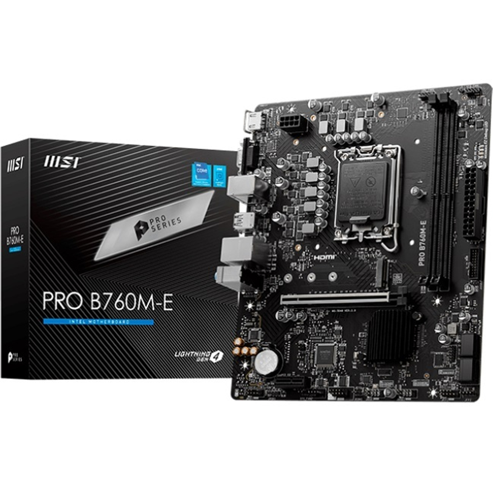 Материнская плата MSI PRO B760M-E (LGA1700/B760/2xDDR5/PCI-Ex16/PCI-Ex1/M.2/SB7.1/GLAN/HDMI/VGA/mATX)