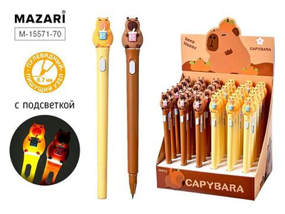 Ручка шарик.0,7мм. "Капибара" синяя, с подсветкой, смен.стержень 100мм. (Mazari)