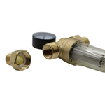 Фильтр самопромывной TIM 3/4" с манометром в стеклянном корпусе