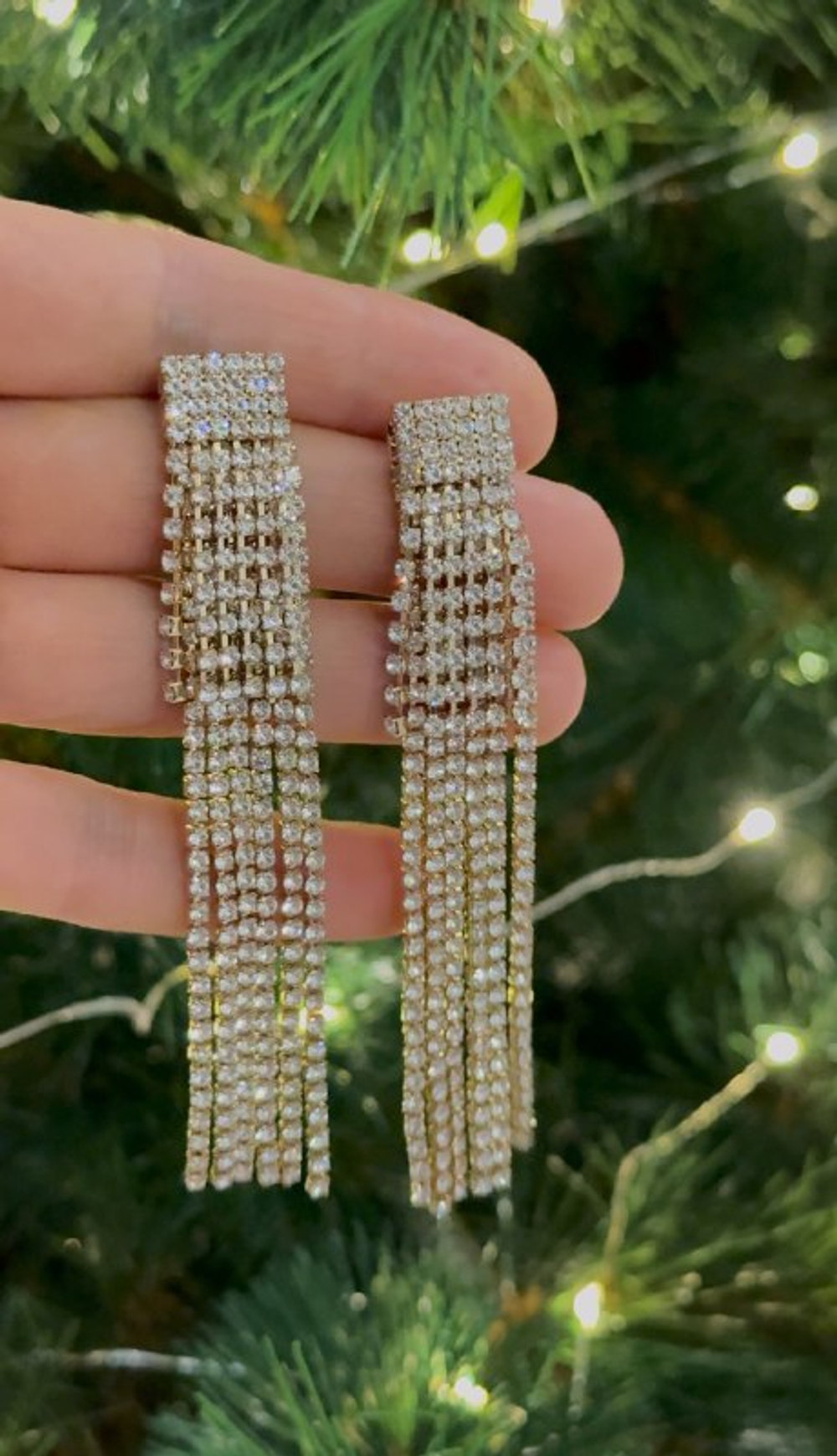 Серьги пусеты длинные с кристаллами №3