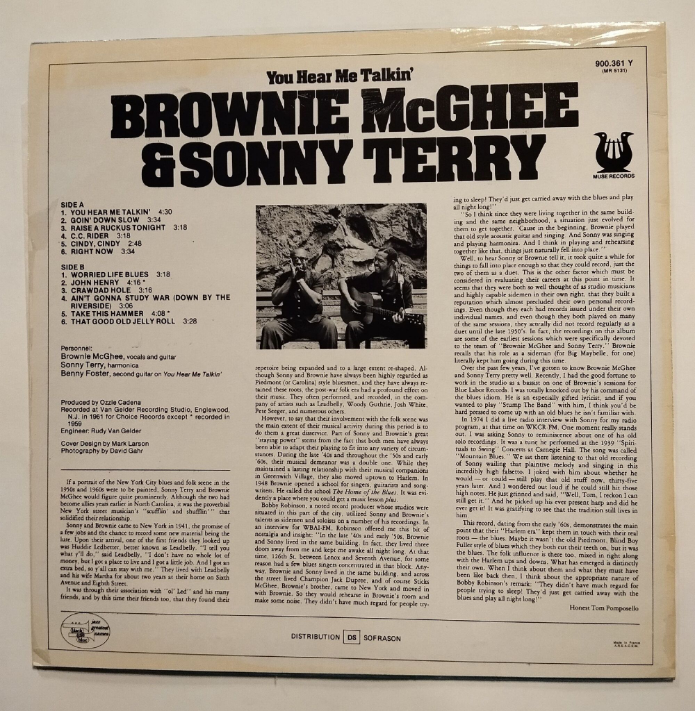 Винтажная виниловая пластинка LP Brownie Mcghee and Sonny Terry You Hear Me Talkin (USA 1978)