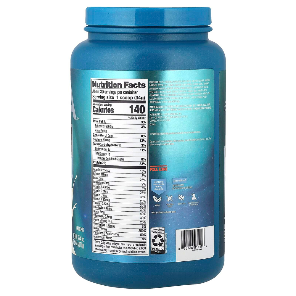 Vega, растительный протеин премиального качества, питательный, ваниль, 1 кг (2 фунта 4,4 унции)