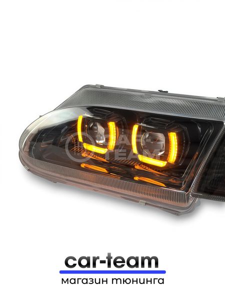 Фары ВАЗ 2113, 2114, 2115 передние с белыми галочками в стиле BMW ver 2.0 c Bi LED модулями, черная маска, тонированные поворотники