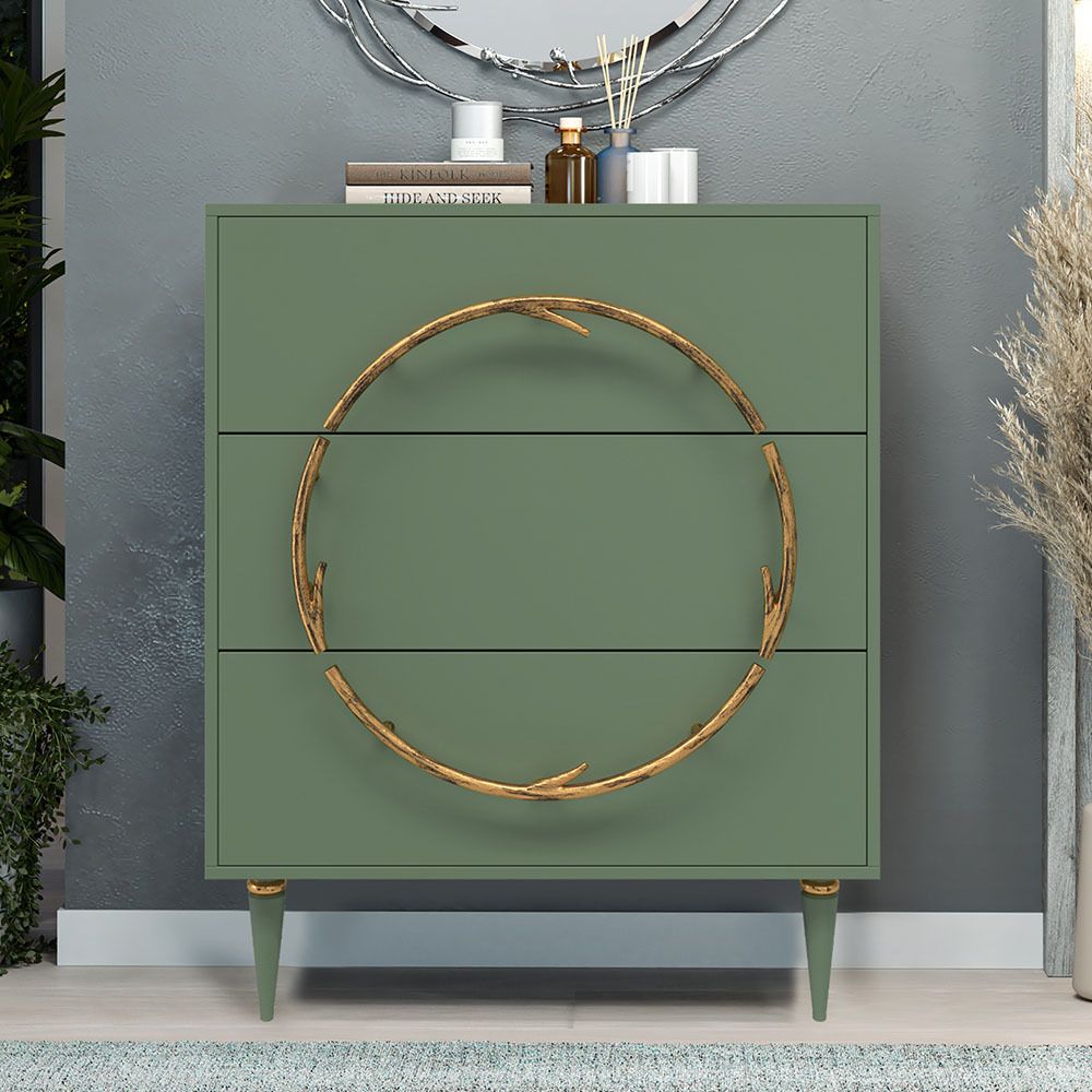 Комод Арт Колор matte Классик Голд с 3 ящиками Зеленый нефрит матовый