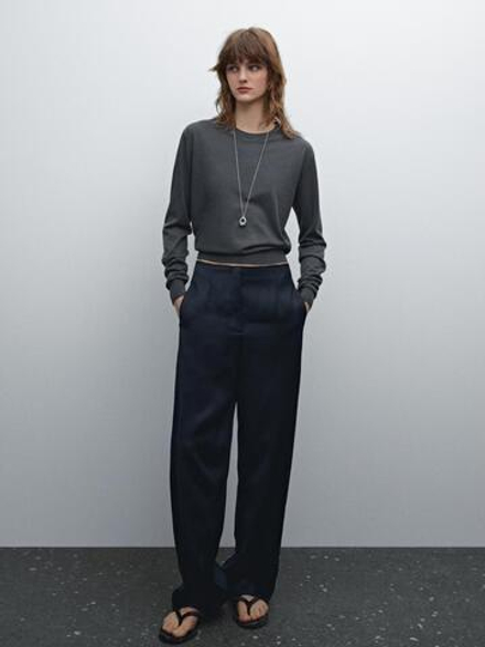 Massimo Dutti Свитер из смесового хлопка, свинцовый