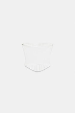 ZARA ЭЛАСТИЧНЫЙ ТОП-КОРСЕТ СО СТРАЗАМИ, ЖЕЛТОВАТО-БЕЛЫЙ