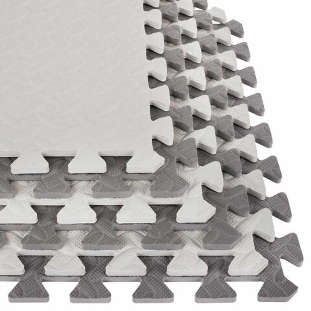 Коврик-пазл напольный 1,5х1 м, 6 шт., 50х50 см, толщина 1 см, серый, светло-серый, ЮНЛАНДИЯ, 664810