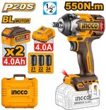 Аккумуляторный гайковерт BL 20В 550Hm 1/2, 2хАКБ 4Ач и ЗУ 4А SUPER INGCO CIWLI2055 INDUSTRIA