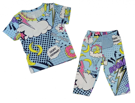 Костюм для девочки 0249/7 бананы, пончики на голубом