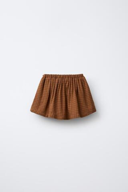 ZARA Х BENSIMON ® ЮБКА-ШОРТЫ С ПРИНТОМ В КЛЕТКУ, КАРАМЕЛЬНЫЙ