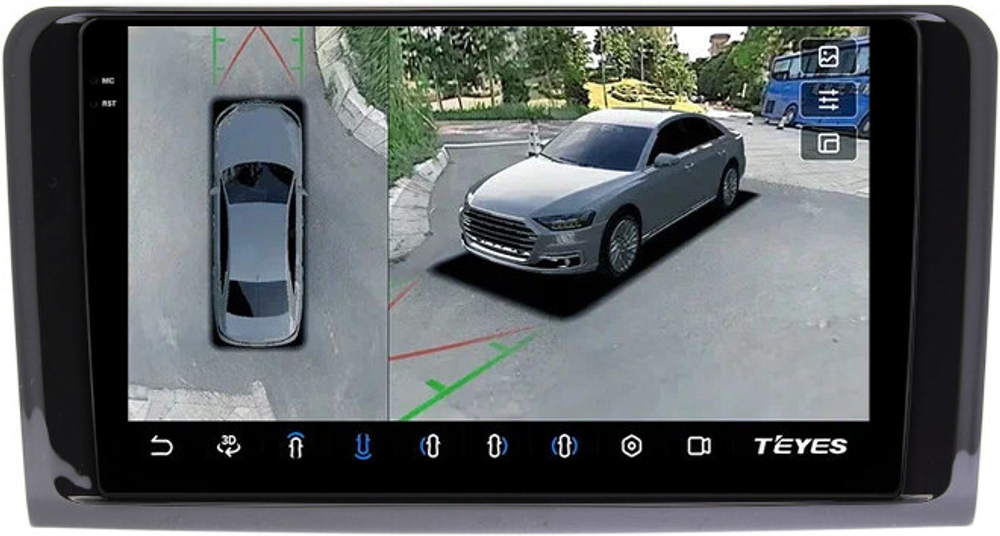 Магнитола для Mercedes-Benz GL (X164), ML (W164) 2005-2012 (рамка глянцевая) - Teyes CC3-2K-360 на Android 10, 2K QLED, 6Гб+128Гб, CarPlay, 4G SIM-слот, 4 камеры в комплекте