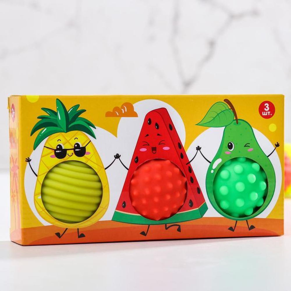 4916701 Подарочный набор развивающих, массажных мячиков «Фруктовая тусовка», 3 шт